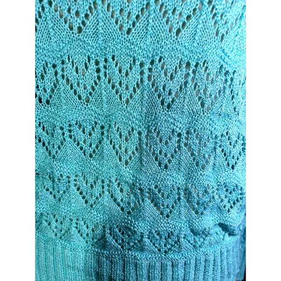 Vintage Cuddle Knit Aqua Lace Knit Sweater Pullover Grannycore - Picture 6 of 7